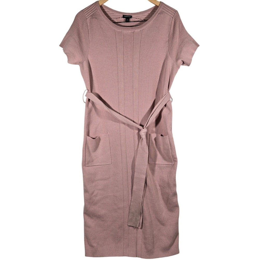 Torrid Knit Belted Midi Dress Dusty Rose‎ Short Sleeve Pockets Size 0